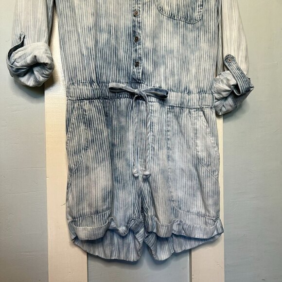 Cloth & Stone Anthropologie Collared Piper Blue and White Striped and Bleached C - Picture 3 of 10